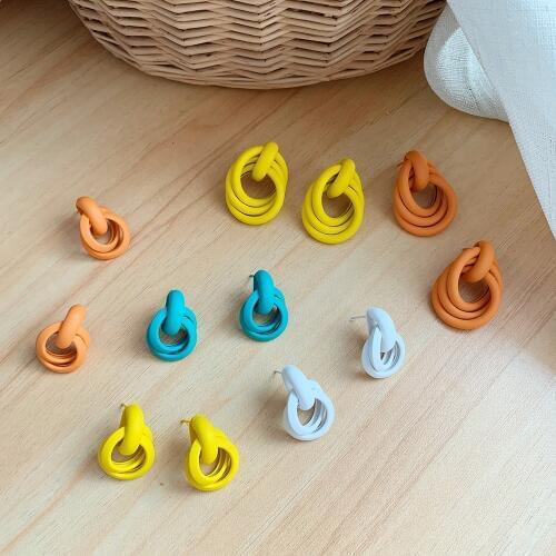 2020 Fashion Korean Colorful Metal Drop Earrings for Women Trendy Simple Cute Knot Irregular Statement Earrings Party Jewelry