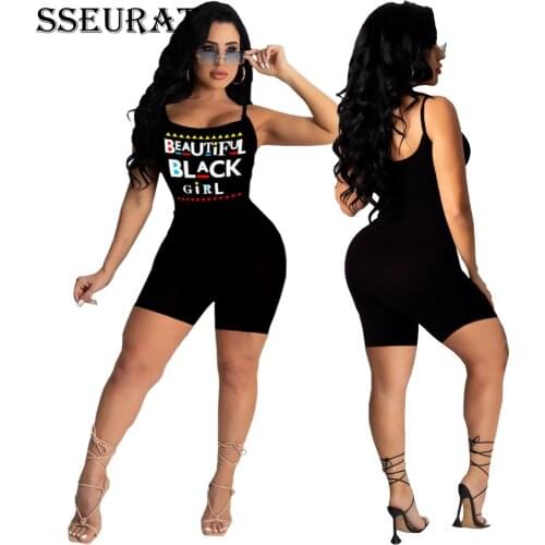 SSEURAT Streetwear Women Knee Length Playsuit Bodycon One Piece Overall Spaghetti Strap Romper Sexy Club Bodysuit