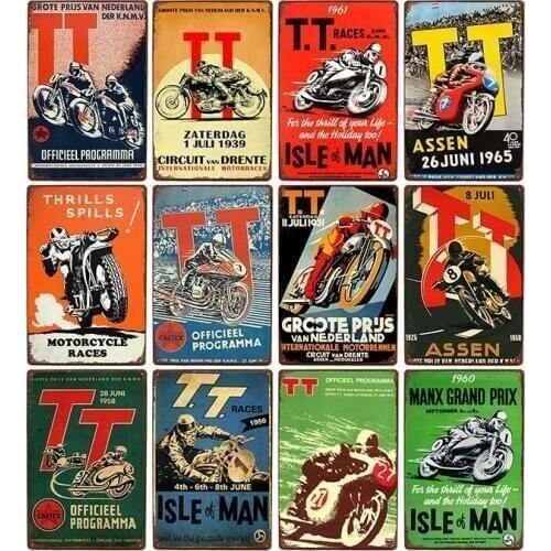 TT Isle Of Man Metal Poster Retro Vintage Tin Signs Motorcycle Races Plaque Wall Plate Pub Bar Garage Home Decor 20x30cm