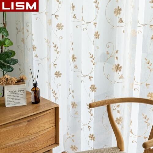 Floral Embroidered Tulle Curtains for Window Living Room Vintage Flower Embroidery Sheer Curtains Bedroom Modern Kitchen Voile