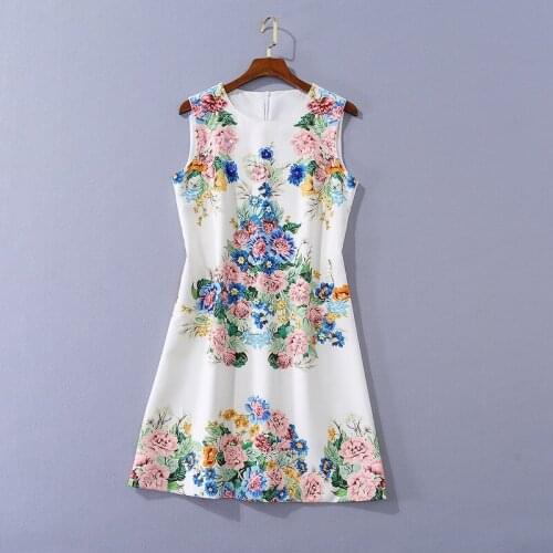 Womens European and American clothing 2021 autumn new style Sleeveless floral print beaded sequins Fashionable dress