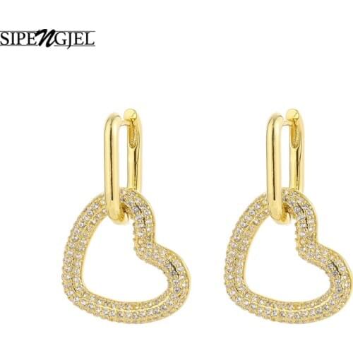 New Fashion Cubic Zircon Large Geometric Heart Hoop Earrings Exaggerated Personality Punk Earrings For Women Ins Jewelry 2020