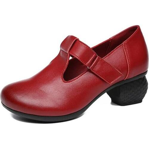 2021 New Autumn Women Genuine Leather Shoes High Heels Non-slip Comfortable Elegance Shoes Womens Shoes Black Red Brown