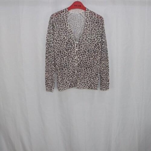 2021 Early Spring Women Knitted Sweater 100% Linen Ladies V-Neck Leopard Knitwear Top Female Single-Breasted Cardigan