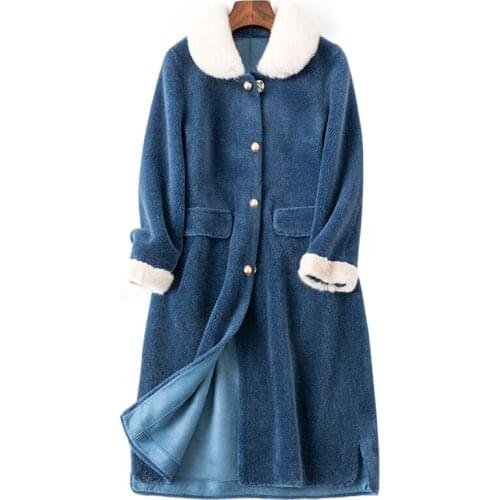 Female Coat Real Fur Mink Fur Collar 100% Wool Jacket Winter Coat Women Clothes 2020 Korean Sheep Shearling Fur Long Tops ZT4408