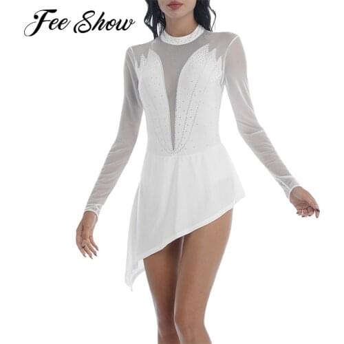 Womens Halter Ballet Latin Dance Dress Rhinestone Figure Skating Dress Gymnastics Training Performance Costumes Leotard Dresses