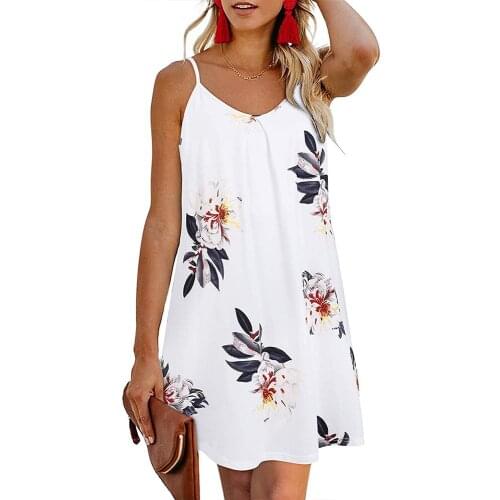 Women Plus Size Sleeveless Strap Dress Sexy Floral Print V-Neck Casual Mini Dress Summer Vocation Party Dress Vestidos