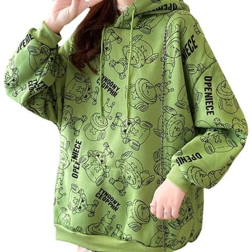 Lady Coat Winter Casual Plus Velvet Women Hoodie Sweatshirt Print Harajuku Cartoon Anime Cute Mushroom Robot Pullover Female