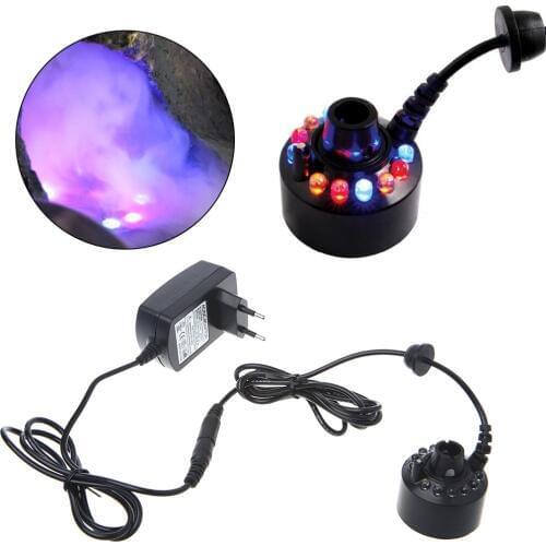 12LED 20mm Metal Super Ultrasonic Mist Creator Fogger Nebulizer Water Fountain EU Plug