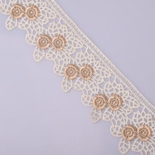 14 yard 7 cm Delicate Soft Beige with Gold Flower Lace Trims Ribbon for Garment Home Textiles Trimming DIY Crafts Lace Fabric