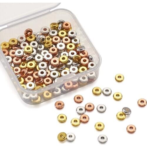 320pcs/Box 6mm Brass Spacer Metal Beads Barrel Plating Flat Round Loose Beads for Bracelet Necklace Diy Jewelry Making Accessory