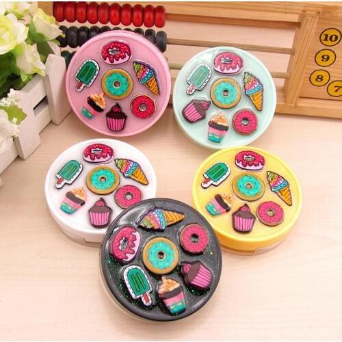 5pcs Handmade DIY beautiful lovely dessert Cake shape Contact lens case round High quality Lenses box Nursing box Color random