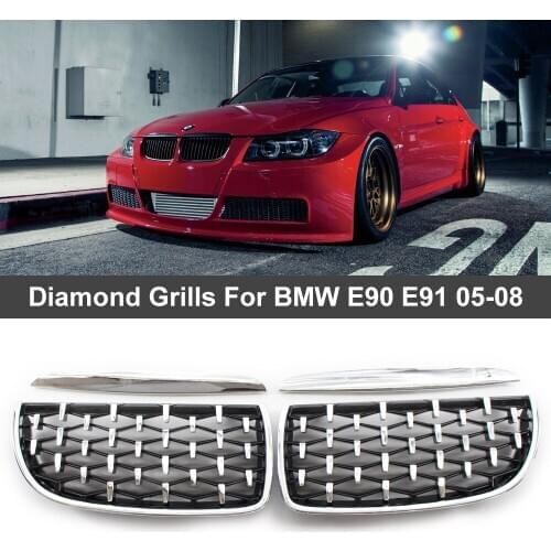 Diamond Grill Meteor Style For BMW 3 Series E90 E91 2005 2006 2007 2008 Gloss Black Front Bumper Kidney Grilles 51137117242