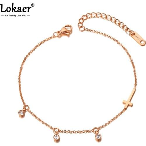 Lokaer Bohemia Beach Stainless Steel Cross Charm Anklet Trendy 3Pcs CZ Crystal Chain Link Anklets Jewelry For Women Girls A20011