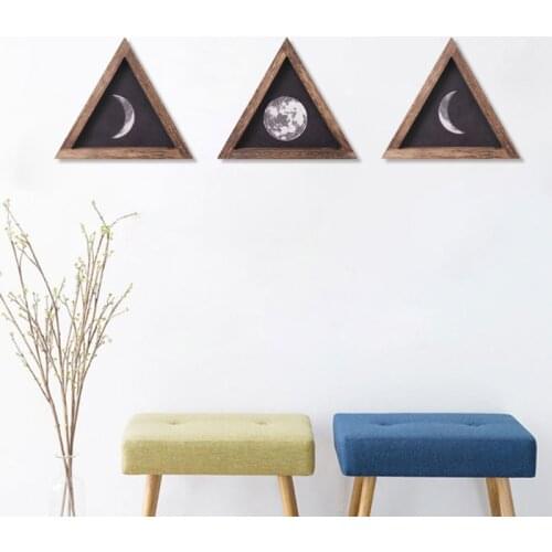 Rustic Style Moon Phases Wooden Signs Trio Framed Wall Hanging Decoration Pediments for Home Apartment Living Room Bedroom