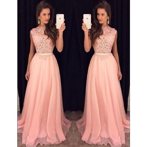 Long Bridesmaid Dresses Sleeveless Chiffon Lace Pink Red Royal Blue Wedding Party Dress Formal Gowns