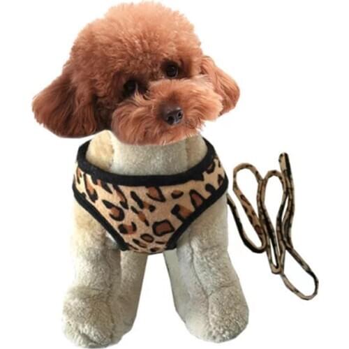 Dog Leopard Print Denim Chest Strap Harness Breathable Adjustable Pet Harness For Dog Vest Patch Outdoor Walking Dog Supplies
