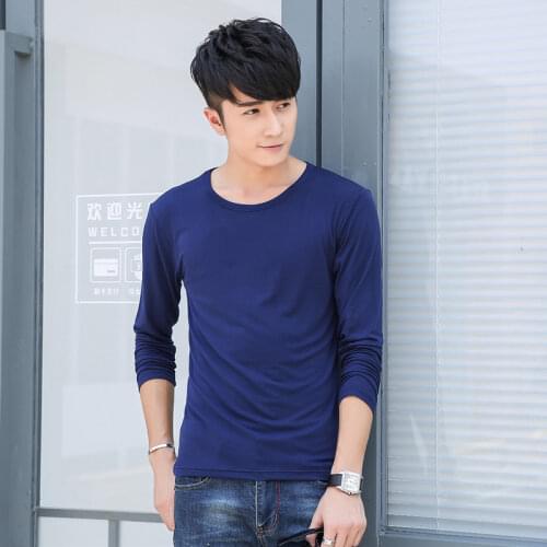 T Shirts Spring Autumn New Mens T Shirt Solid Color Men Tshirt Base Shirt Long Slim V-neck Mens Long-sleeved T-shirt