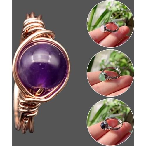 Wire Wrapped Crystal Rings Reiki Healing Stone Natural Amethysts Agates Pink Quartz Fashion Women Rings Party Wedding Jewelry 4