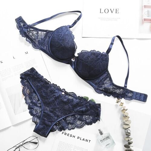 Lilymoda Sexy Push Up Floral Lace Bra Briefs Sets Transparent Panties Comfortable Brassiere Underwear Lingerie New Arrivals