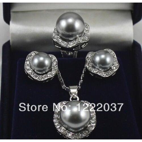 Beautiful gray shell pearl silver jewelery Pendant earrings Ring Sets