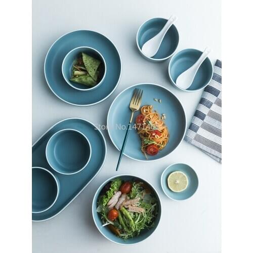 Nordic Matte White-edge Ceramic Plate Simple Western-style Food Dish Household Tableware Rice Bowl Fish Dish Deep Dish