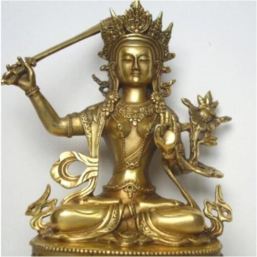 Copper Statue Tibetan Buddhism, Tantra, brass buddha statue, Manjushri Bodhisattva, Manjushri jam dpel, figure height about 20cM