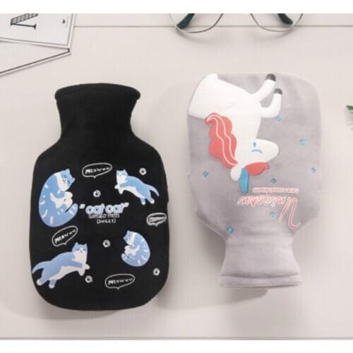 Cartoon water injection hot water bottle creative removable and washable small fresh plush cloth cover warm hand bag student por