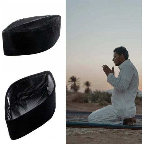 Muslim Men Velvet Black Kufi Hat Islamic Turkish Takke Prayer Cap Bonnet Turban AXYD
