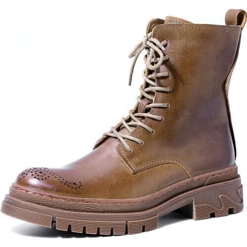 Male army boots High Quality Genuine Leather mens chelsea boots autumn winter British retro men shoes cowhide military boots