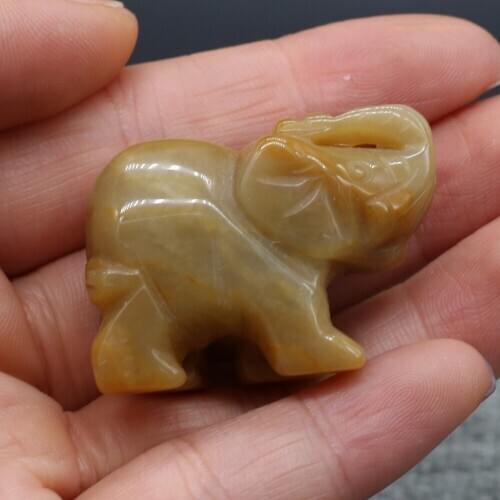 Natural Semi Precious Stone Ornaments Elephant Shape Tabletop Decoration Photo Display Products Fengshui Energy Stone 38*25mm