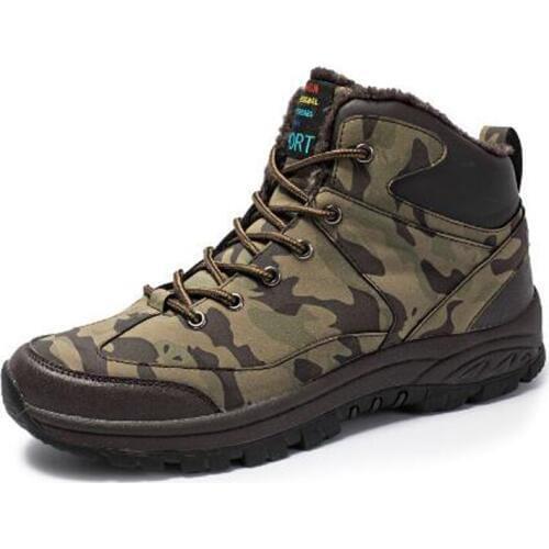 Non Slip Men Boots Winter with Fur Warm Snow Boots Men Camouflage Boots Footwear Fashion Rubber Ankle Shoes H150