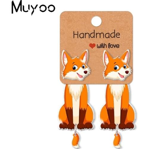 2021 New Arrival Cute Red Fox Cartoon Epoxy Acrylic Resin Stud Earrings Handcraft Jewelry Earrings for Kids