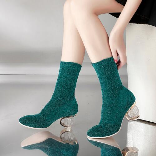 Autumn New Fashion Ankle Boots Women Boots Female Crystal heel womens boots Botas Mujer 2020 spring Round head sexy girl boots