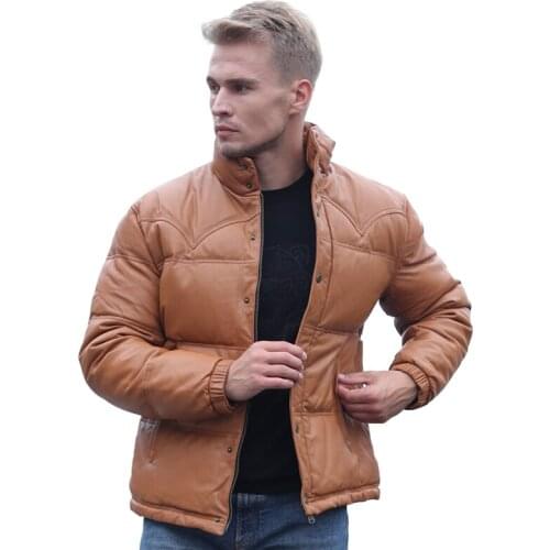 OEM men windbreaker leather lather puffer down jackets for winter