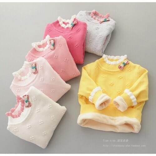 Girls autumn and winter sweater Plush knitted sweater Pullover for children