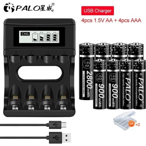 1.5v AA 2800mWh Rechargeable battery with 1.5V AAA Rechargeable Battery+LCD Smart Charger for 1.5v Lithium Rechargeable Battery