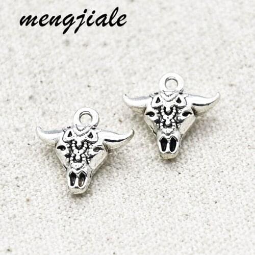 10pcs Antique Silver Bull Head Tauren Charms Alloy Metal Pendant For DIY Handmade Jewelry Accessories Making 16*17*2mm