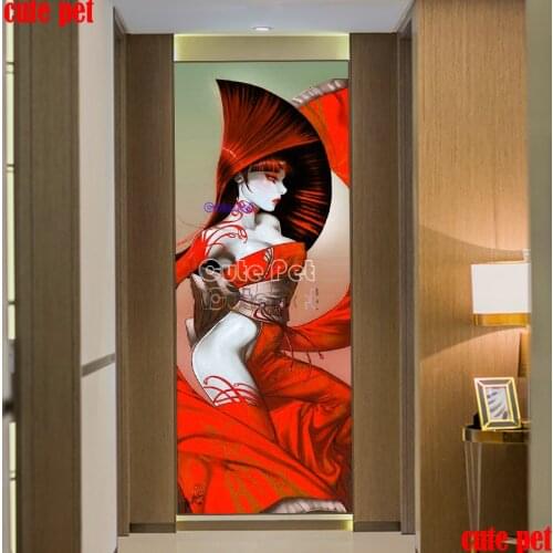 DIY Full Square Diamond Picture Japanese red dress dancing woman Decoration Gift 5d Diamond Embroidery Mosaic Cross Stitch large