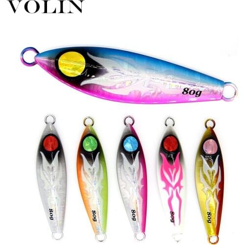 VOLIN NEW 1pc 80g 120g Ocean Fishing Lure Slow Jig Metal Lure Fishing Bait Sea Artificial Lure 6Colors