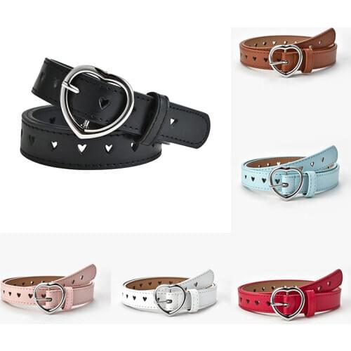 New Love Heart Eyelet Grommet Waist Belt Faux Leather Women Children Belt Peach Heart Buckle Heart Shape Hole Hollow Waistband