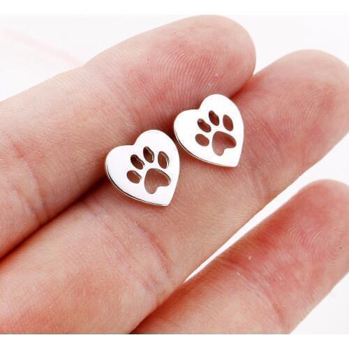 Daisies 10pairs/lot Heart Shaped Dog Bear Paw Print Earrings Women Stud Earrings pendientes boucle d'oreille