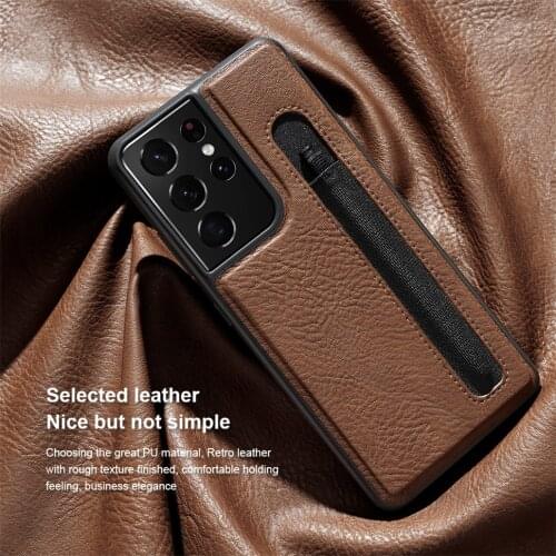 Luxury Leather Texture Phone Case For Samsung Galaxy S21 Ultra Cases With Pen Slot Soft Back Cover For Samsung S21 Ultra Coque