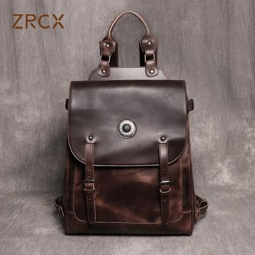 ZRCX New Backpack Men Genuine Leather Rucksack Fashion Schoolbag For Men Travel Bag Male Laptop Backpack Leather Bags