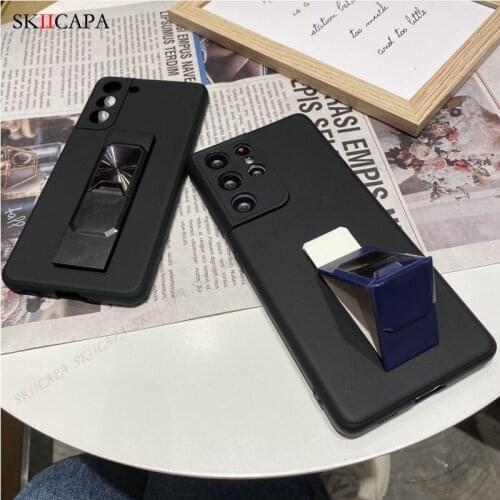 Solid Color Protection Camera Lens Silicone Phone Case For Samsung S21 Ultra Case Stand Holder Matte Soft Cover For Samsung S21