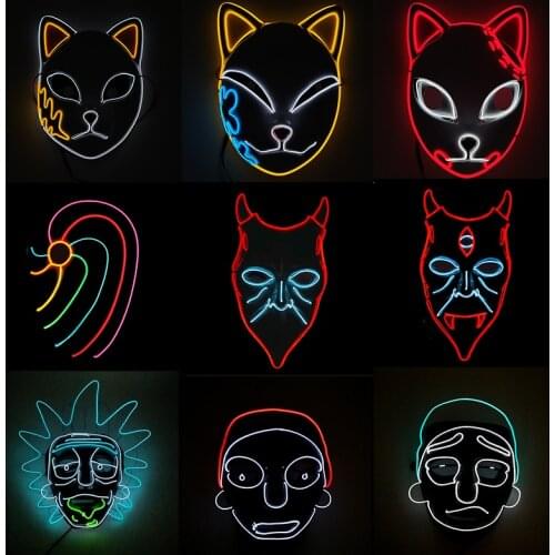 Glowing Cartoon LED Mask Cosplay Japanese Anime Demon Slayer American Scientist Rick Mask For Halloween Party Decoration