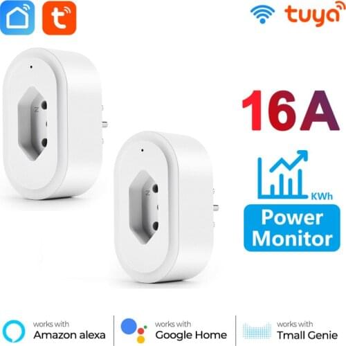 2pcs Tuya Smart WiFi Plug BR 16A Socket Outlet Power Monitor Timer 110-240V Smart Life App Control Support Alexa Google Home