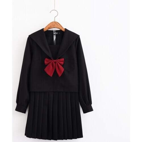 Black Japanese JK Uniform Orthodox Sailor Uniforms Student School Uniforme Long Short Sleeve Tops Pleated Skirt Set Corea Dress