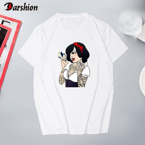 Vintage Funny Bad Girl Snow White Women T Shirt O-Neck Princess Print Casual Short Sleeve Harajuku Womens T-Shirt