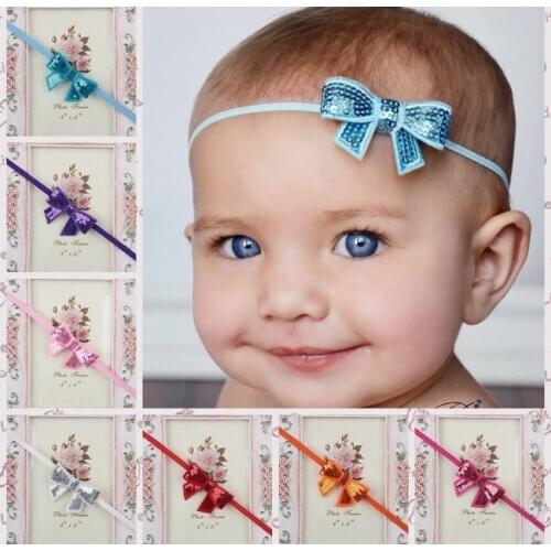 Yundfly Chic Newborn Sequin Bow Headband Baby Girls Elastic Tinny Band Bowknot Hairband Children Hair Accessory